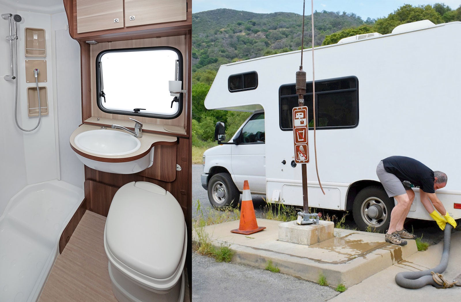 Portable RV/camper toilet and holding tank setup in Fontana, California